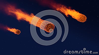 3D illustration of a meteor shower Cartoon Illustration