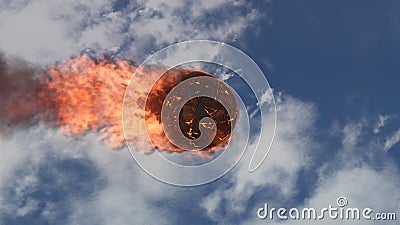 3D illustration of a meteorite burning up in the earth`s atmosphere Cartoon Illustration