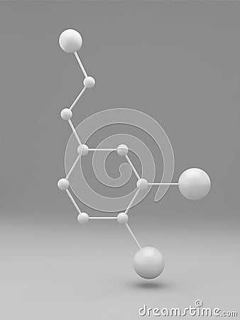 3d illustration. Model of serotonin molecule, Hormone of Happiness. Cartoon Illustration