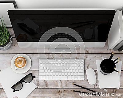 3D illustration of modern computer template, workspace mock up, background Cartoon Illustration