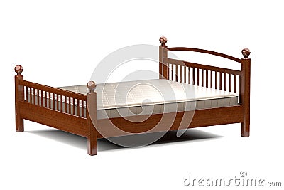 3d illustration of a modern wooden bed Cartoon Illustration