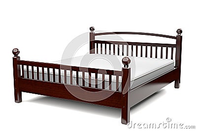 3d illustration of a modern wooden bed Cartoon Illustration