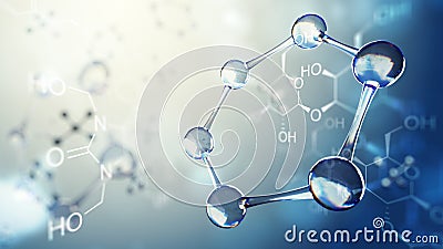 3d illustration of molecule model. Science background with molecules and atoms Cartoon Illustration