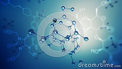 3d illustration of molecule model. Science background with molecules and atoms Cartoon Illustration