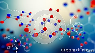 3d illustration of molecule model. Science background with molecules and atoms Cartoon Illustration