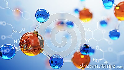 3d illustration of molecule model. Science background with molecules and atoms Cartoon Illustration