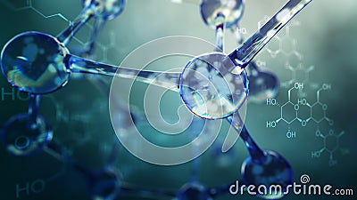 3d illustration of molecule model. Science background with molecules and atoms Cartoon Illustration