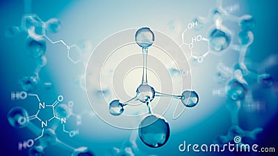 3d illustration of molecule model. Science background with molecules and atoms Cartoon Illustration