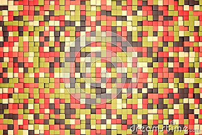 3d illustration: mosaic abstract background, colored blocks brown, red, pink, green, beige, yellow color. fall, autumn. Range of s Cartoon Illustration