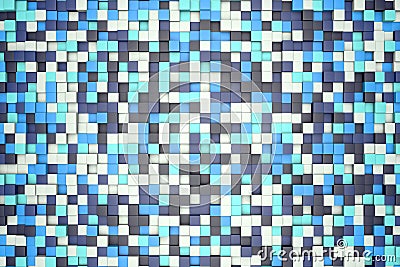 3d illustration: mosaic abstract background, colored blocks white, light and dark blue, turquoise, azure color. Ice winter. Range Cartoon Illustration