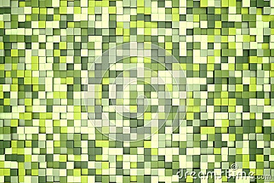 3d illustration: mosaic abstract background, colored blocks white, light and dark green, verdant, leafy, emerald color. Spring, Su Cartoon Illustration