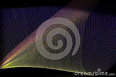 3D illustration or multicolor 3D render. Abstract colored patterns on black background. Colored lines forming three-dimensional Cartoon Illustration