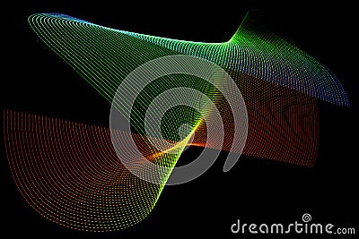 3D illustration or multicolor 3D render. Abstract colored patterns on black background. Colored lines forming three-dimensional Cartoon Illustration