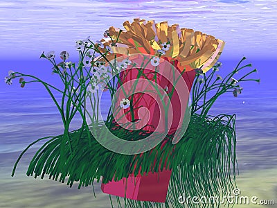 Mysterious underwater anemone Cartoon Illustration