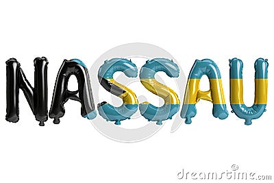 3d illustration of Nassau capital balloons with Bahamas flags color isolated on white Cartoon Illustration