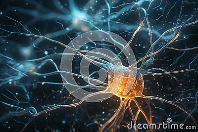 3d illustration of neuron cell or neurons in abstract background. Science concept Ai Generative Cartoon Illustration