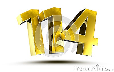 Number 114 Gold color 3d. Cartoon Illustration