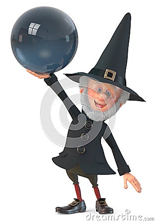 3d illustration funny fairy-tale wizard in a hat Cartoon Illustration