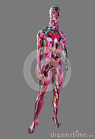 3d illustration of one person consisting of different colored areas in low poly style Stock Photo