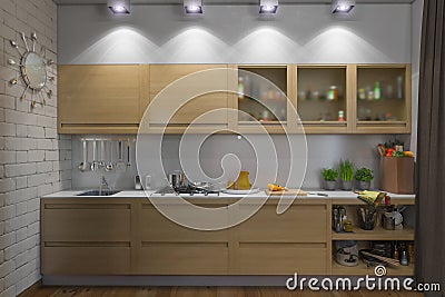 3D illustration of the one-room apartment Stock Photo