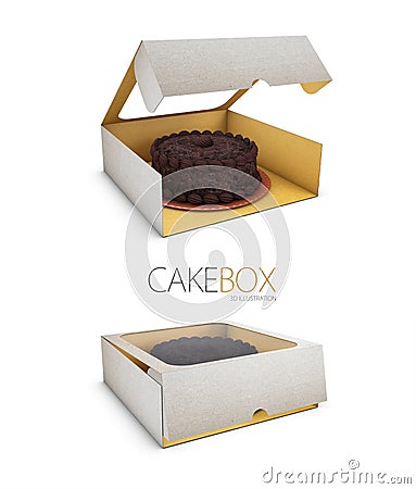 3d Illustration of Open and Close Paper Box for Cookies or Cakes on White Background Stock Photo