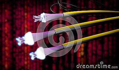 Optical light guide cables in yellow with open ends which shine very brightly Cartoon Illustration