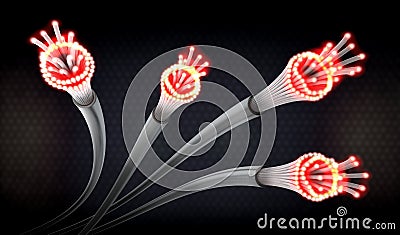 Optical light guide cables in grez and red with open ends which shine very brightly Cartoon Illustration