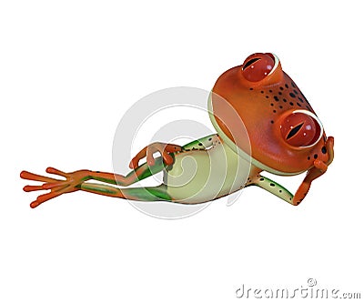3d illustration of an orange cartoon frog laying down. Cartoon Illustration