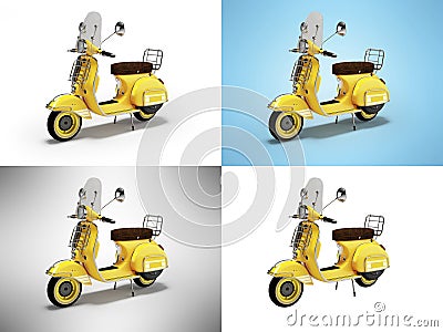 3d illustration of orange group of scooters for delivery in the city of different colors Cartoon Illustration