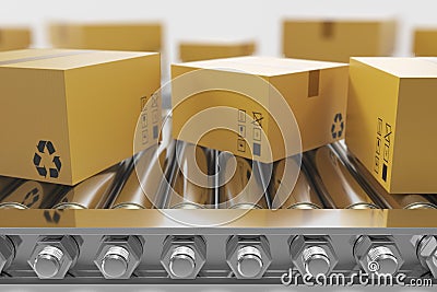 3D illustration Packages delivery, packaging service and parcels transportation system concept, cardboard boxes on Cartoon Illustration