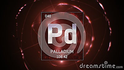 Palladium as Element 46 of the Periodic Table 3D illustration on red background Cartoon Illustration