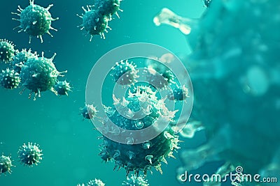 3D illustration pathogenic viruses causing infection in host organism. Viral disease epidemic. Virus abstract background Cartoon Illustration