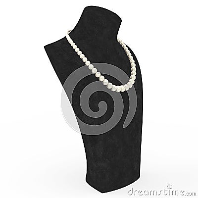 3D illustration pearl necklace on a black mannequin Cartoon Illustration