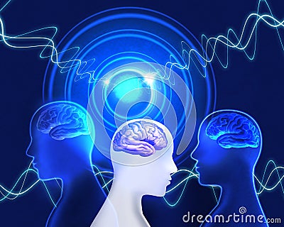 3D illustration. People psychology concept. Silhouette head profile with brain Cartoon Illustration