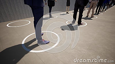 3d illustration of people standing in line, social distancing Cartoon Illustration