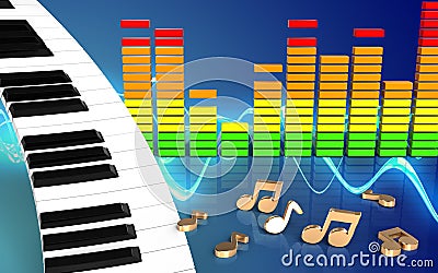 3d audio spectrum piano keyboard Cartoon Illustration