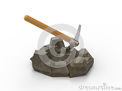 3d illustration of pick on the rocks. Cartoon Illustration