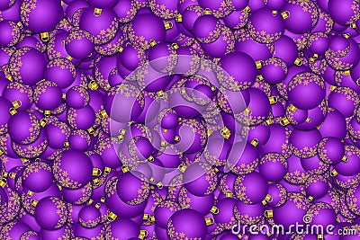 A 3d illustration of a pile of purple Christmas tree baubles. Stock Photo