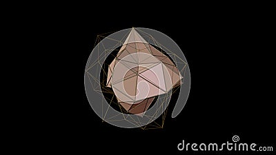 3D illustration of pink crystal of irregular shape, low polygonal abstract figure, on black background. Futuristic design. 3D Cartoon Illustration