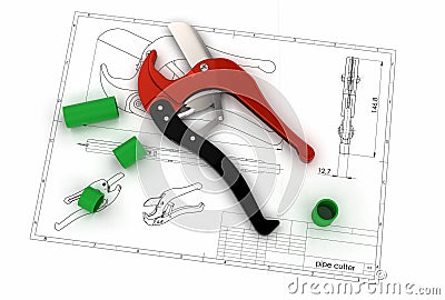 3d illustration of pipe cutter Cartoon Illustration