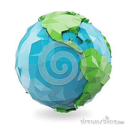 3d illustration Polygonal style illustration of earth. Low poly earth illustration. Polygonal globe icon. Cartoon Illustration