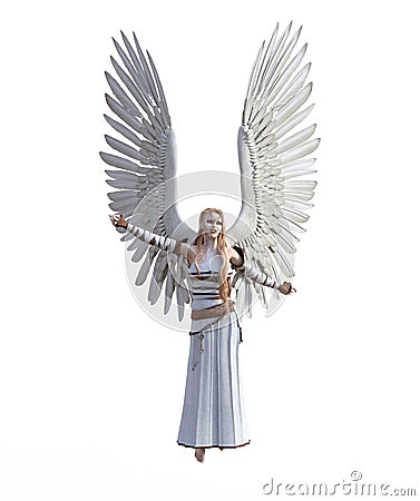 3D Illustration of a female angel with feather wings Cartoon Illustration