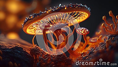 3D Illustration of a Psychedelic Mushrooms Forming in a Cloud Stock Photo