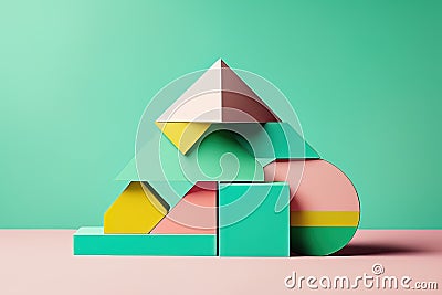 3 d illustration of a pyramid of three - dimensional shapes.3 d illustration of a pyramid of three - dimensional shapes.abstract g Cartoon Illustration
