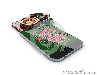 3d Illustration of realistic casino roulette table, on the phone screen, casino online concept Stock Photo