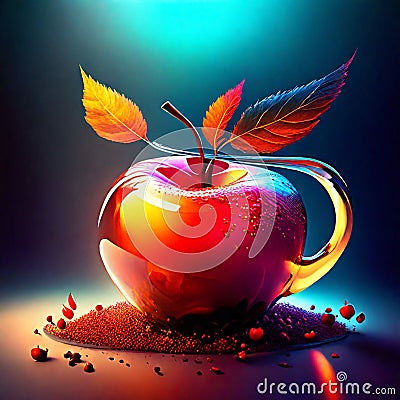 3d illustration of a red apple in a glass teapot Generative AI Cartoon Illustration