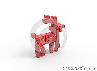 3D illustration of red deer icon made from cubes Cartoon Illustration