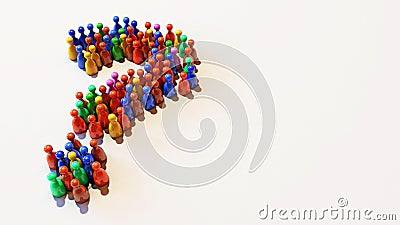3D Illustration of Red, Green, Blue, Yellow, Colourfully Pawns Standing in a Shape of Question Mark Stock Photo