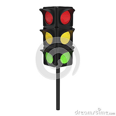 3D illustration red yellow green traffic light Cartoon Illustration