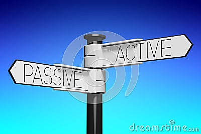 Active, passive concept - signpost with two arrows Cartoon Illustration
